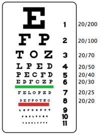 A typical Snellen chart used by optometrist to determine visual acuity.