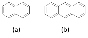 Chemical structures for naphthalene (a) and anthracene (b).