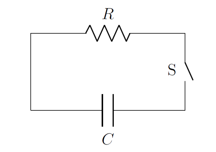 A simple circuit with a resistor and a capacitor.