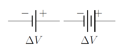 Circuit diagram symbols that can be used for a battery.