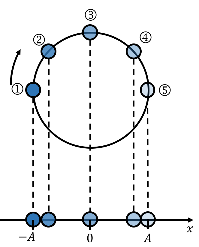 Projecting the motion of a ball around a circle onto the $x$ axis.