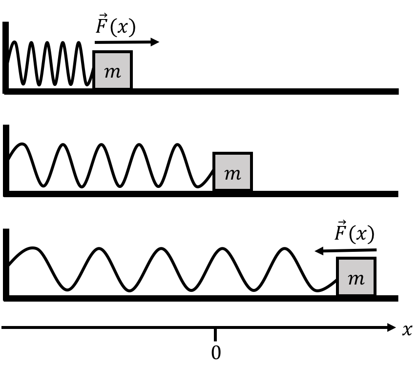 A mass attached to a spring oscillates about the rest position of the spring.