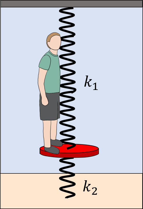 Playground equipment made of a platform connected to two vertical springs.