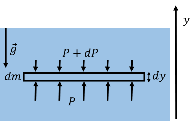 Pressure gradient from gravity on an infinitesimal fluid element.