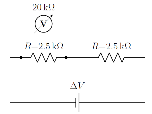 A circuit with a battery of unknown voltage.