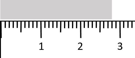 The length of the grey rectangle would be quoted as $L=\SI{2.8\pm0.05{cm}$ using the rule of "half the smallest division".