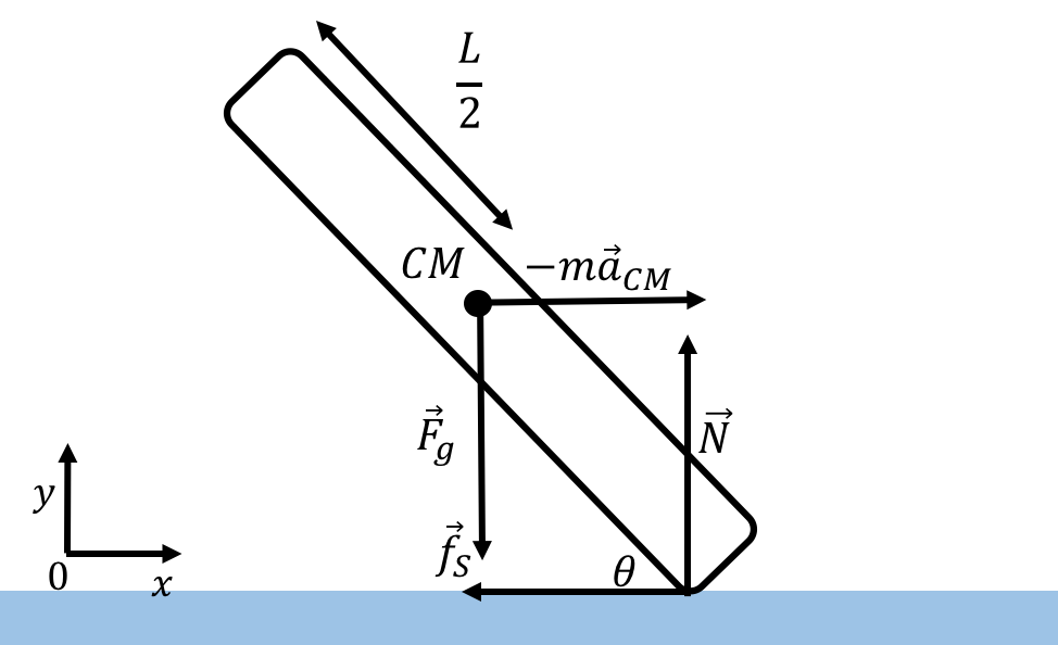 Forces on the speed skater from [](#fig:rotationaldynamics:skater) as seen in the accelerating frame of reference of the centre of mass.