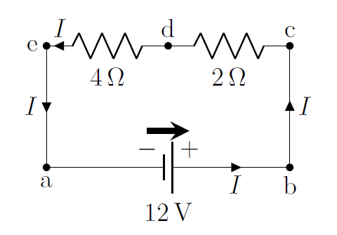 Two resistors connected in series with a battery.